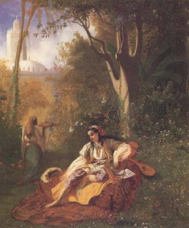 Theodore Frere Algerienne et sa servante dans un jardin huile sur toile (mk32) Sweden oil painting art